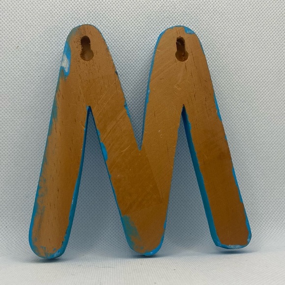 🍀 3/$15 - 6” Hand-painted Blue Wooden Letter ‘M’ - Picture 3 of 4